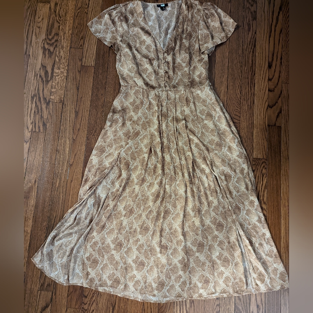 🆕 NWOT Paige flowy Alayna bronze snake print dress w/2 front slits (no belt) - Picture 3 of 16